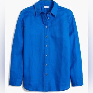 J. Crew Linen-Blend Button-Up Blue Shirt Size Small